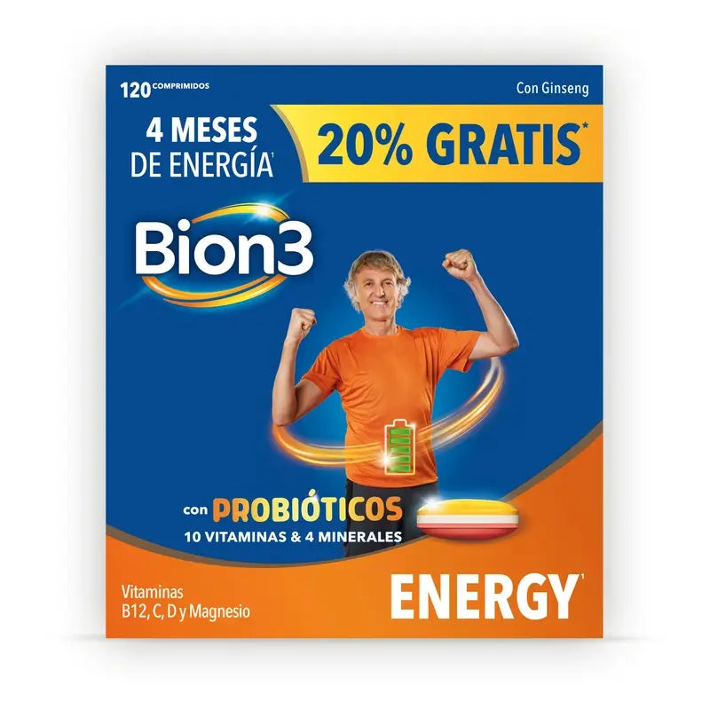Bion3 Energy Multivitamin Tablets com Probióticos, 120 comprimidos