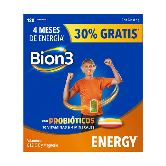 Bion3 Energy Multivitamin Tablets com Probióticos, 120 comprimidos