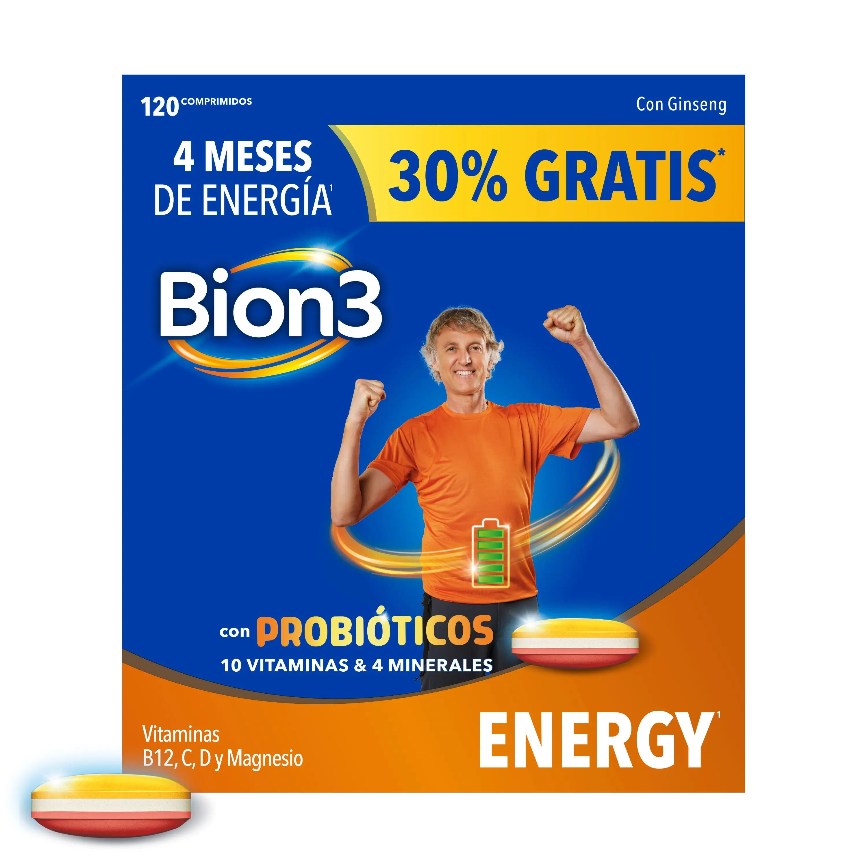 Bion3 Energy Multivitamin Tablets com Probióticos, Vitamina B12, C e Magnésio