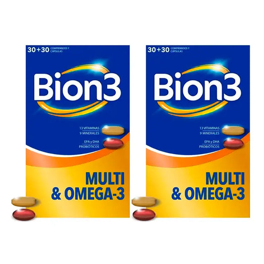 Bion3 Multi & Omega-3 com Probióticos, Embalagem 2 x 60 cápsulas