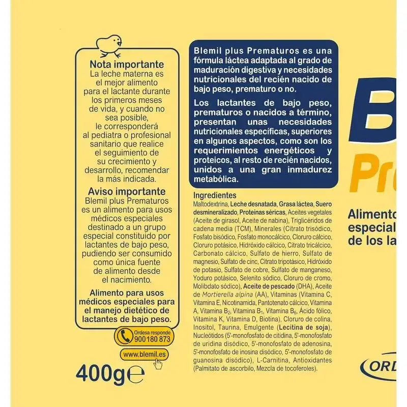 Blemil Plus Bebés Prematuros, Embalagem 2 x 400g