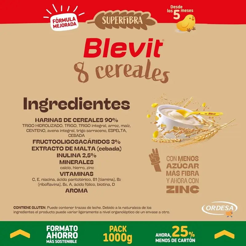 Blevit Alimentação Infantil Superfibra 8 Cereais Formato Poupança, 1000 g