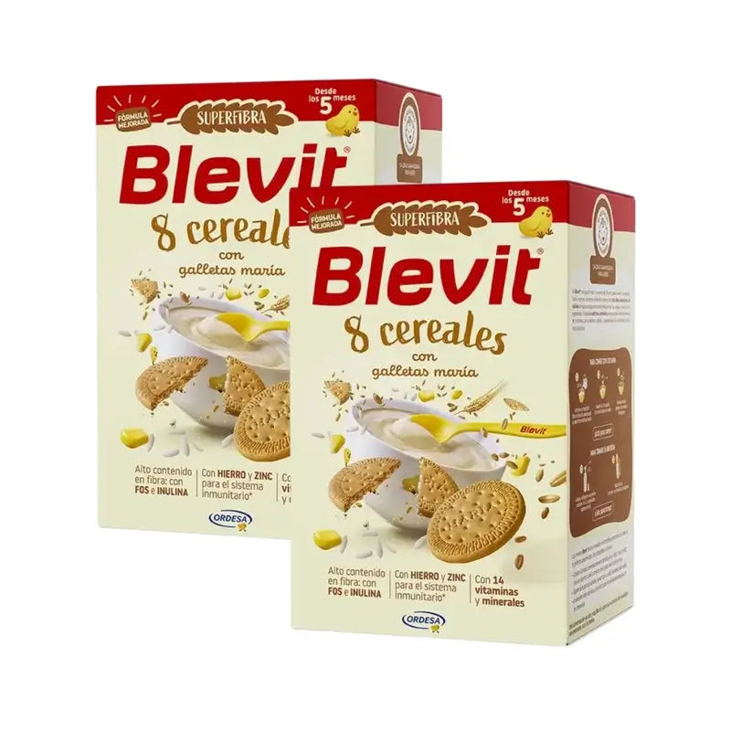 Alimento para Bebés Blevit Superfibra 8 Cereais e Biscoitos, 2X500 Grs