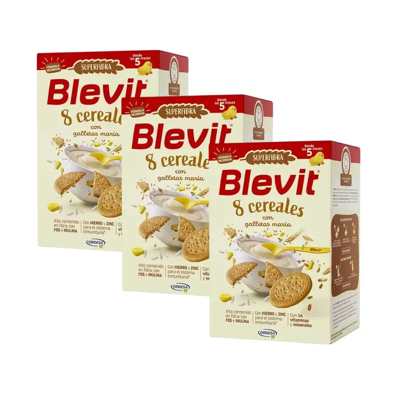 Alimento para Bebés Blevit Superfibra 8 Cereais e Biscoitos, 3X500 Grs