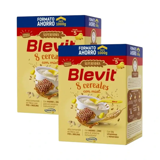 Alimento para Bebés Blevit Superfibra 8 Cereais e Mel, 2X1000 Grs