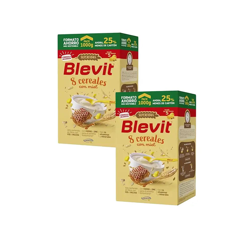 Alimento para Bebés Blevit Superfibra 8 Cereais e Mel, 2X1000 Grs