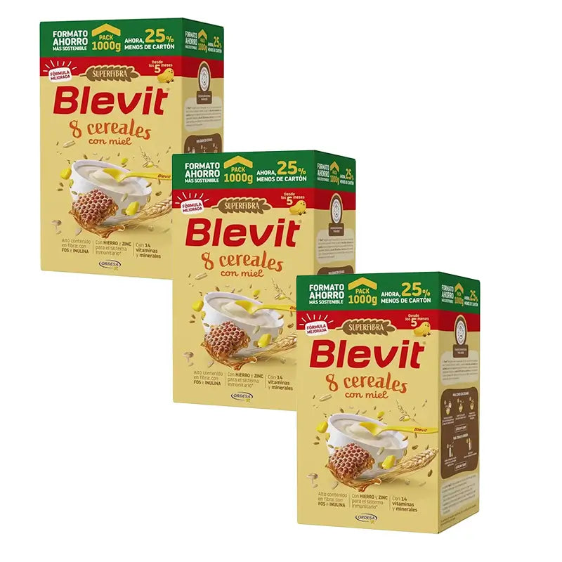 Alimento para Bebés Blevit Superfibra 8 Cereais e Mel, 3X1000 Grs