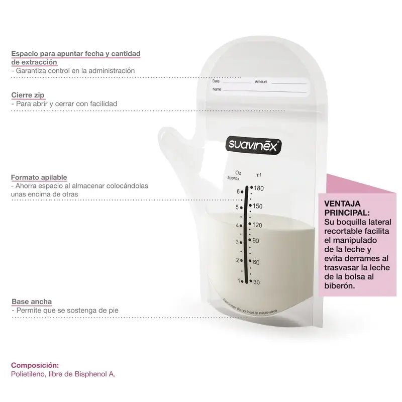 Suavinex Sacos de armazenamento de leite materno pré-esterilizados 25 unidades.