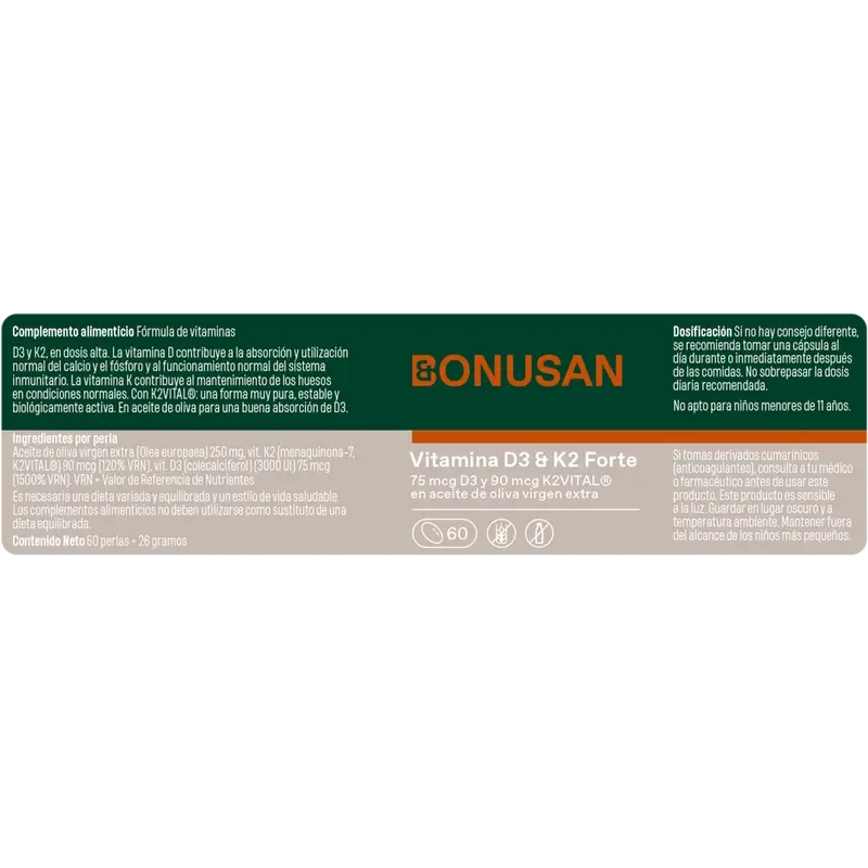 Bonusan Vitamin D3 & K2 Forte, 60 pérolas