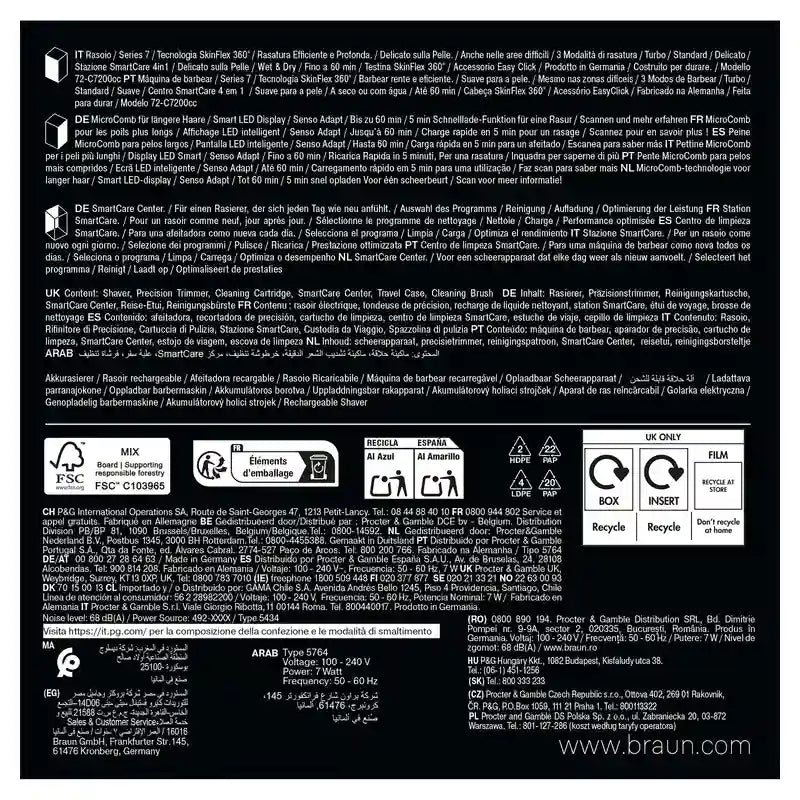 Máquina de barbear eléctrica Braun Series 7 71-N1200S 360° Flex com aparador de precisão