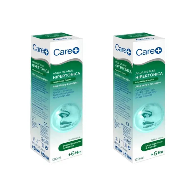 Care+ Água do Mar Hipertónica com Aloé Vera e Eucalipto , 2x120 ml
