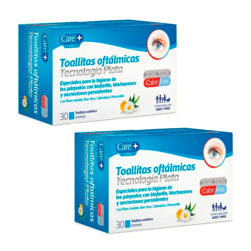 Care+ Toalhetes Oftálmicos Silver Technology, Embalagem 2 x 30 unidades