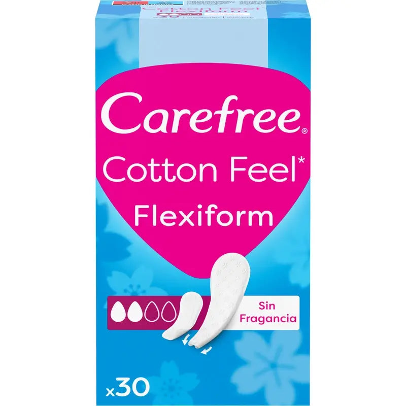 Forro para cuecas Carefree Cotton Flexiform sem perfume, 30 unidades.