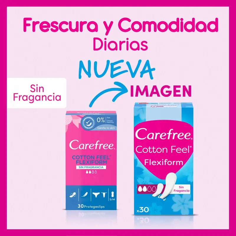 Forro para cuecas Carefree Cotton Flexiform sem perfume, 30 unidades.