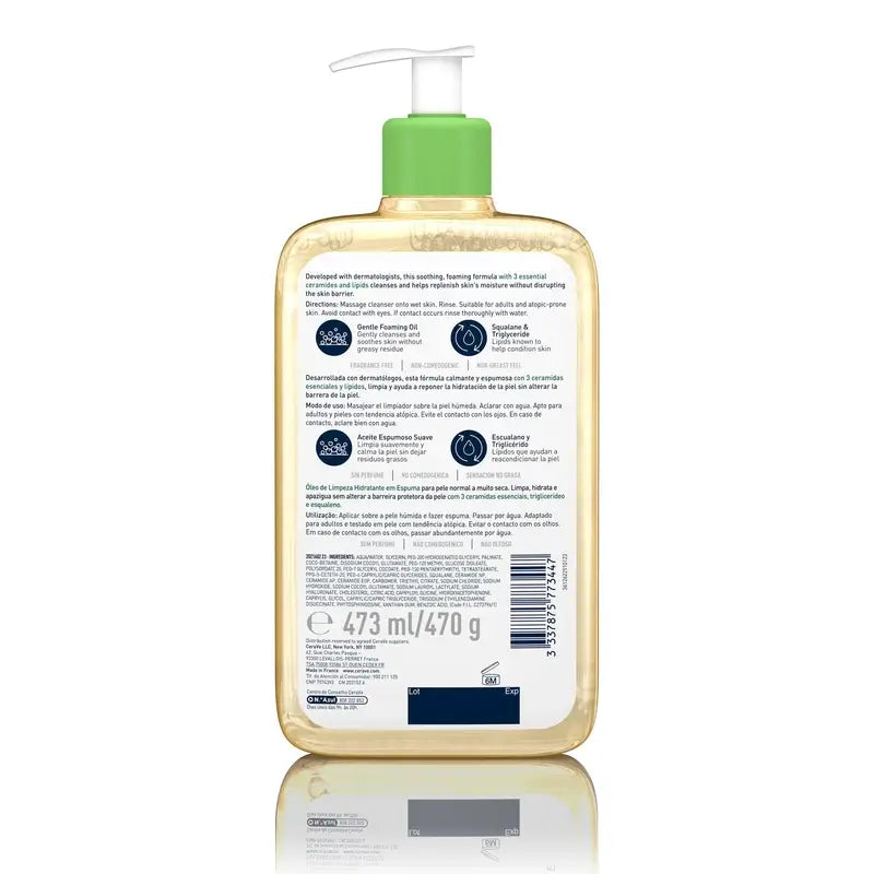 Óleo de Limpeza Espumante Hidratante CeraVe, 473 ml