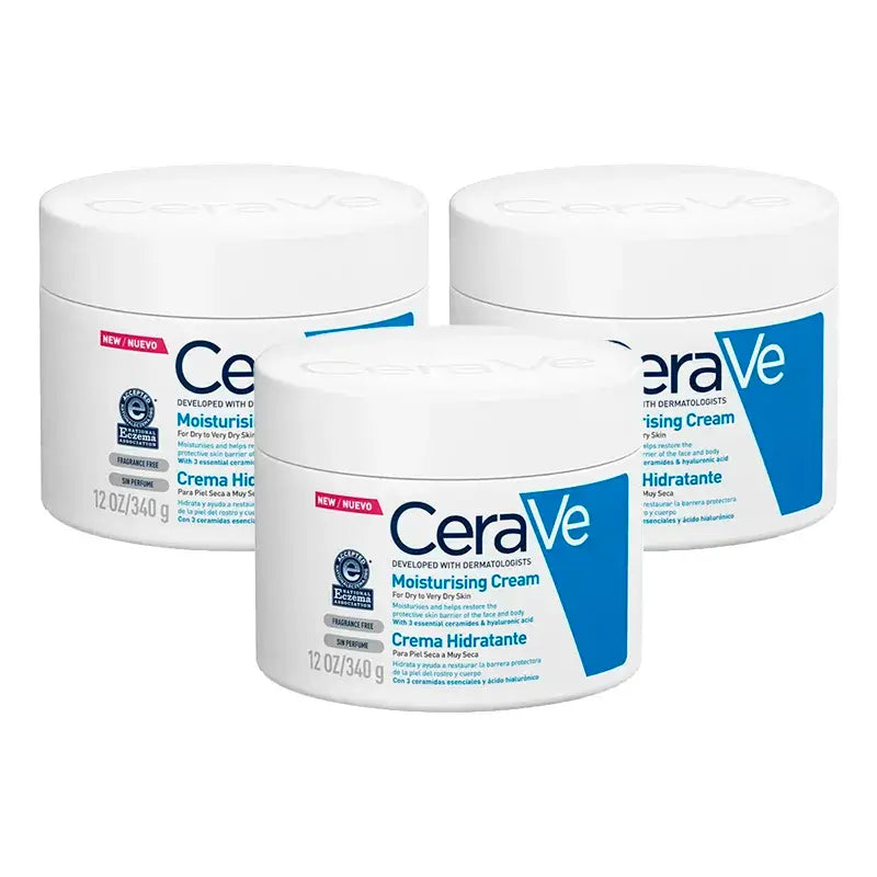 CeraVe Creme Hidratante para Pele Seca, Embalagem 3 x 340 g
