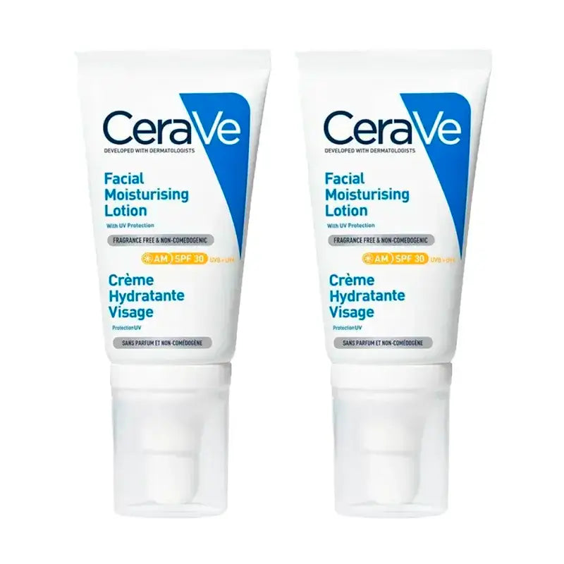 CeraVe Loção Hidratante Facial SPF30, Embalagem 2 x 52 ml