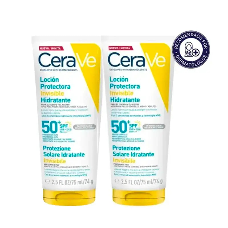 Cerave Invisible Protective Moisturising Lotion Spf 50+ With 3 Ceramides, Embalagem 2 x 75 ml