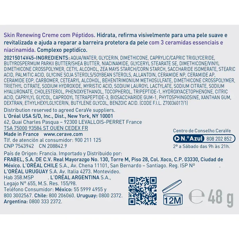 Cerave Creme Renovador da Pele com Péptidos , 48 ml