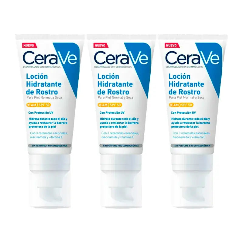 Cerave Triplo Loção Hidratante Facial Spf 50, 3X52 Ml