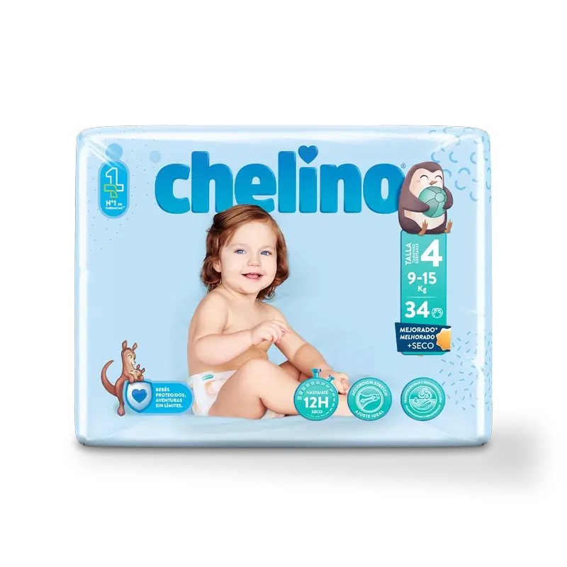 Fralda Chelino tamanho 4 (9-15 Kg) , 34 unidades
