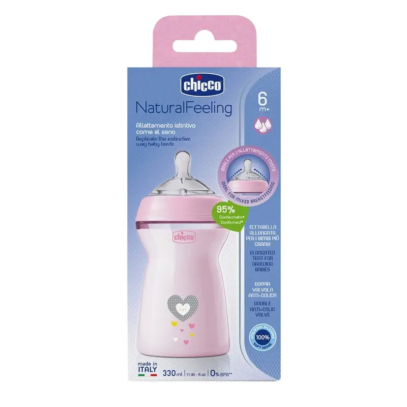Biberão Chicco Naturalfeeling Rosa Rapid Flow 330Ml 6 M+