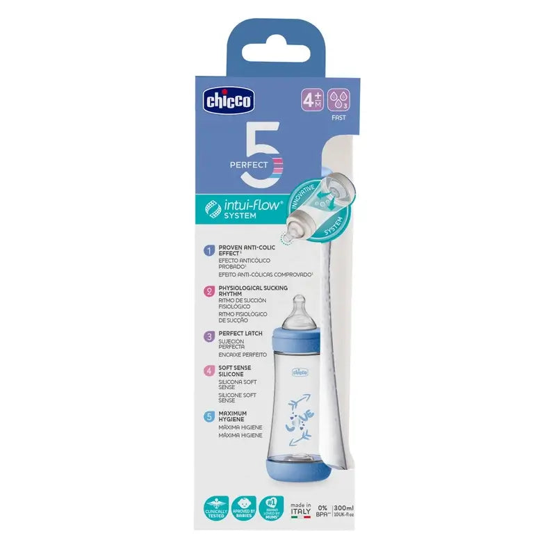 Biberão Chicco Perfect5 Blue Quick Flow 300Ml 4M+