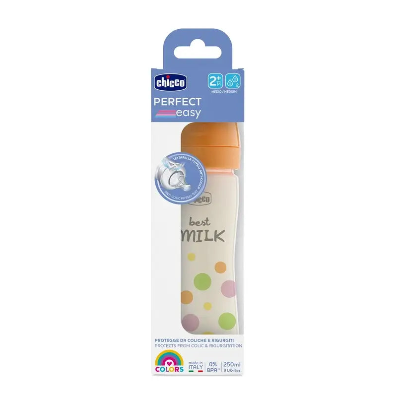 Chicco Perfecteasy Biberão de Silicone Laranja 250 Ml Médio Flush 2M+