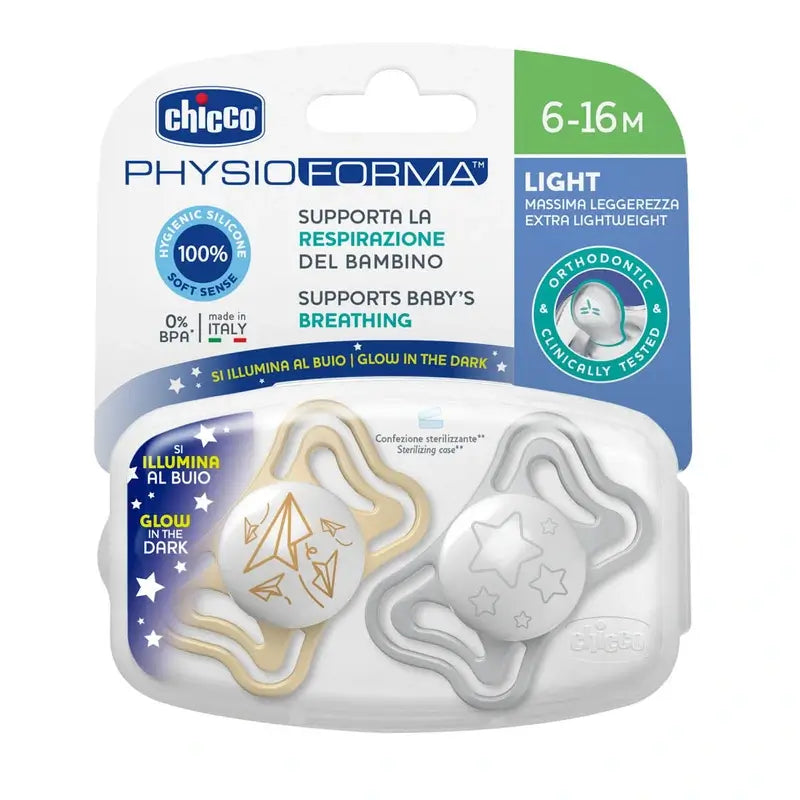Chupeta Chicco Physio Light Silicone Luminoso 6-16M 2 unidades
