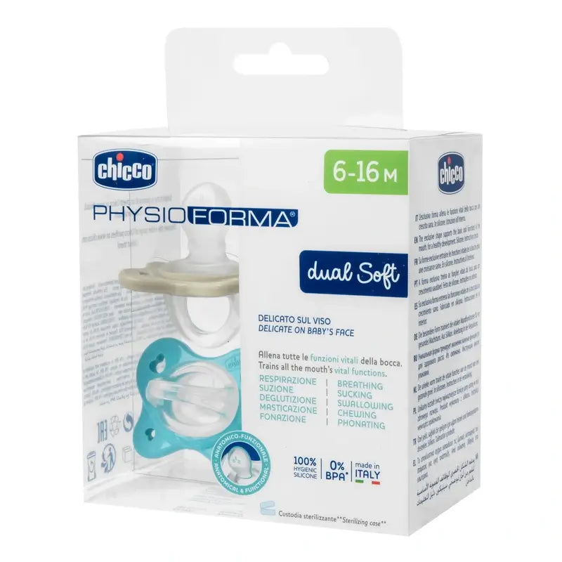 Chicco Physioform Chupeta dupla de silicone macio azul 6-16M 2 unidades