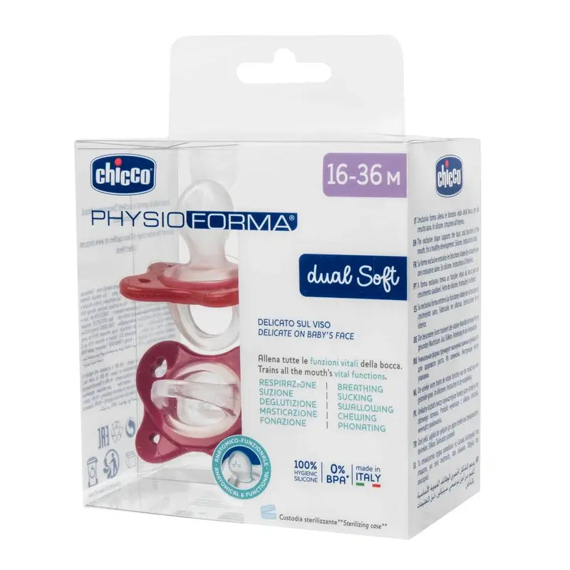 Chupeta de silicone macia dupla Chicco Physioforma Rosa 16-36M 2 unidades