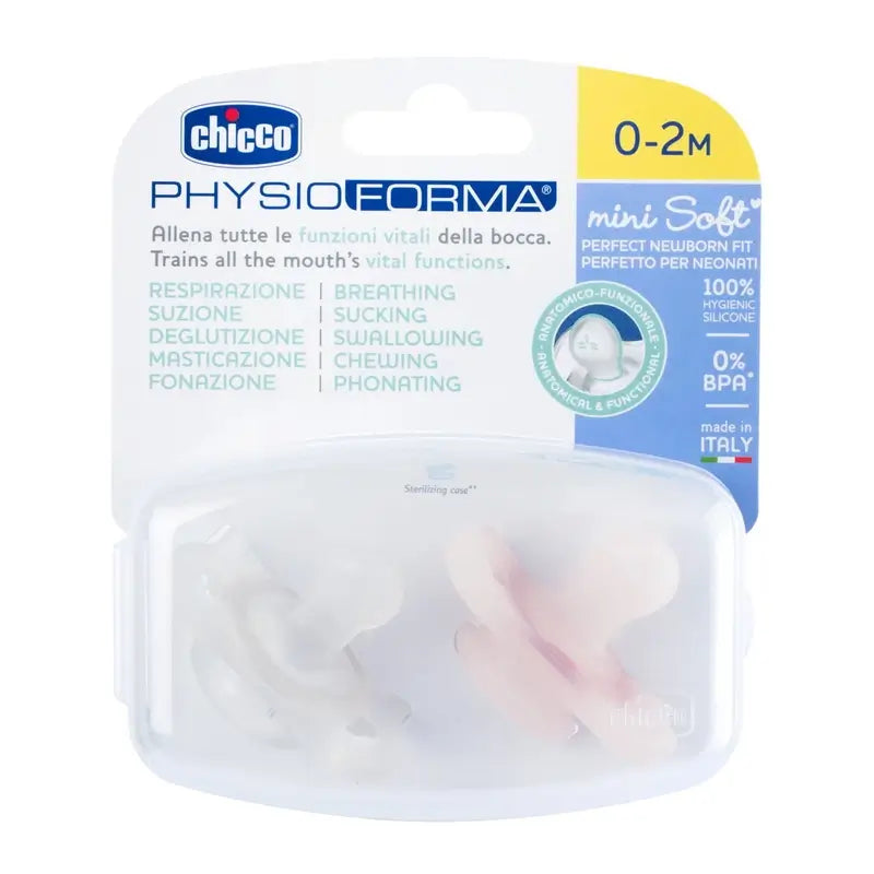 Chupeta Chicco Physioforma Minisoft Rosa 0-2M 2 unidades