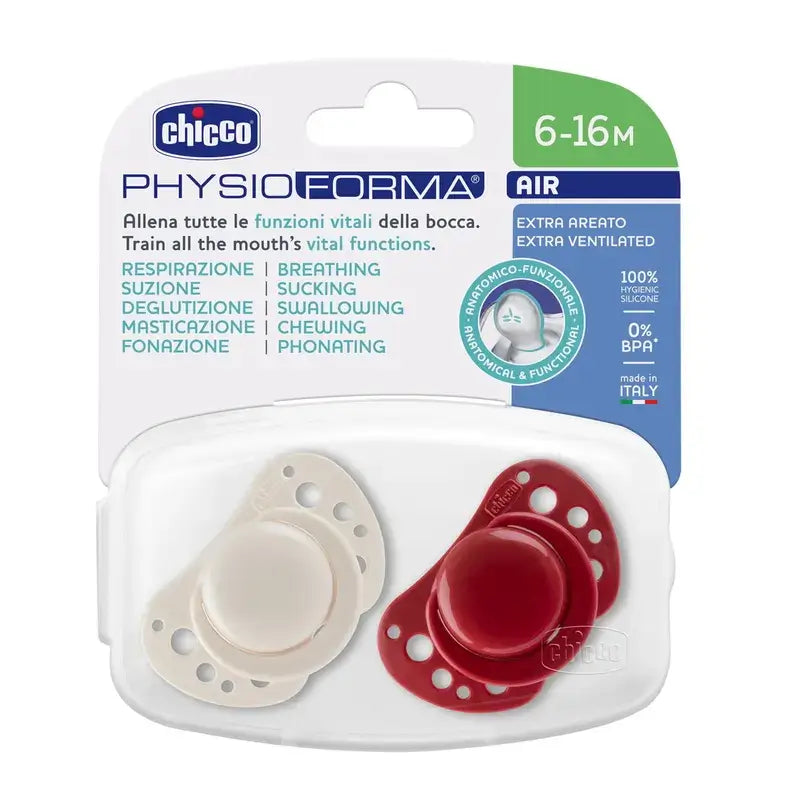 Chupeta Chicco Air Silicone Vermelha 6-16M 2 unidades