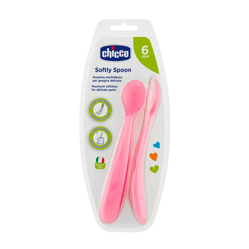 Chicco - Cuchara Blanda De Silicona Rosa 6m+ 2 Ud
