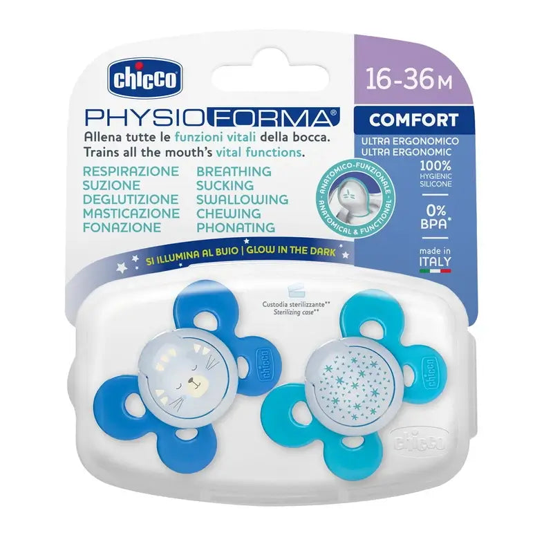 Chupeta Chicco Physio Comfort Silicone Azul 16-36M 2 peças sortidas