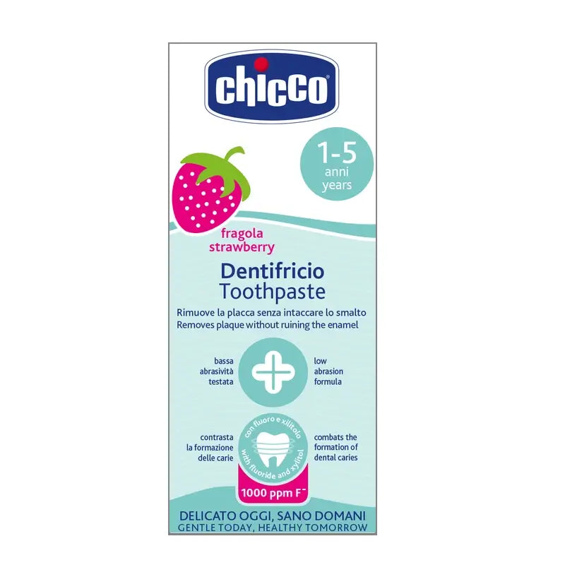 Pasta de dentes com flúor Chicco Strawberry 50 ml 12 meses+