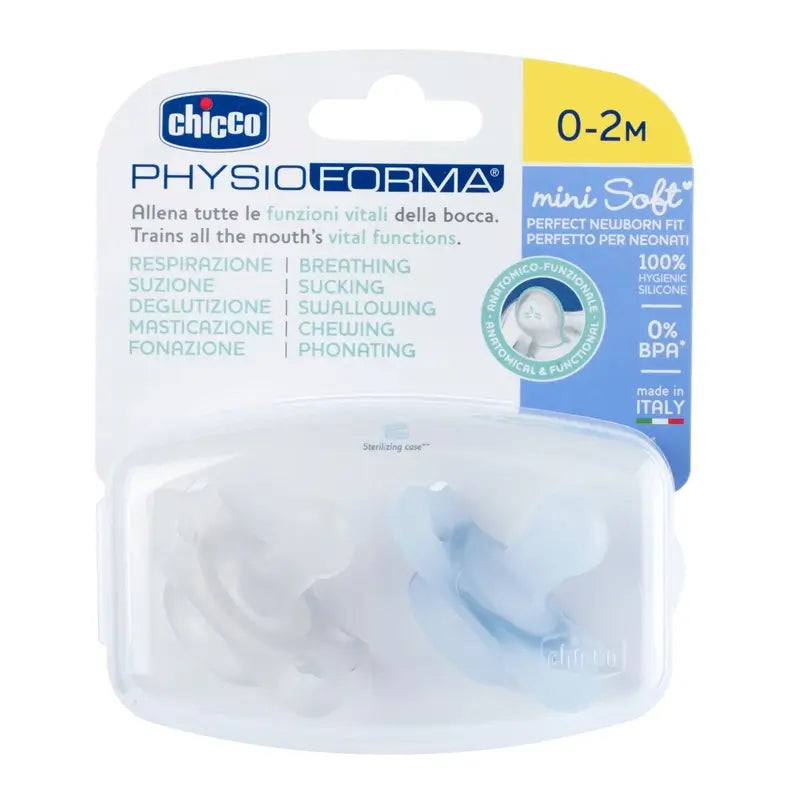 Chupeta Chicco Physioforma Minisoft Azul 0-2M 2 unidades