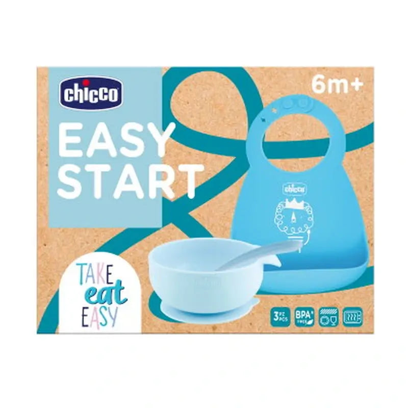 Conjunto de refeição de silicone Chicco Take Eat Easy Azul 6M+