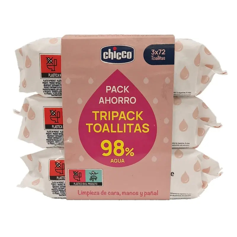 Chicco Tripack Toalhetes delicados com tampa 3X72 unidades