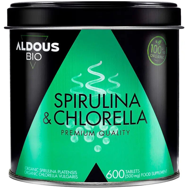 Aldous Chlorella e Spirulina Premium Orgânica, 600 unidades