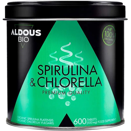 Aldous Chlorella e Spirulina Premium Orgânica, 600 unidades