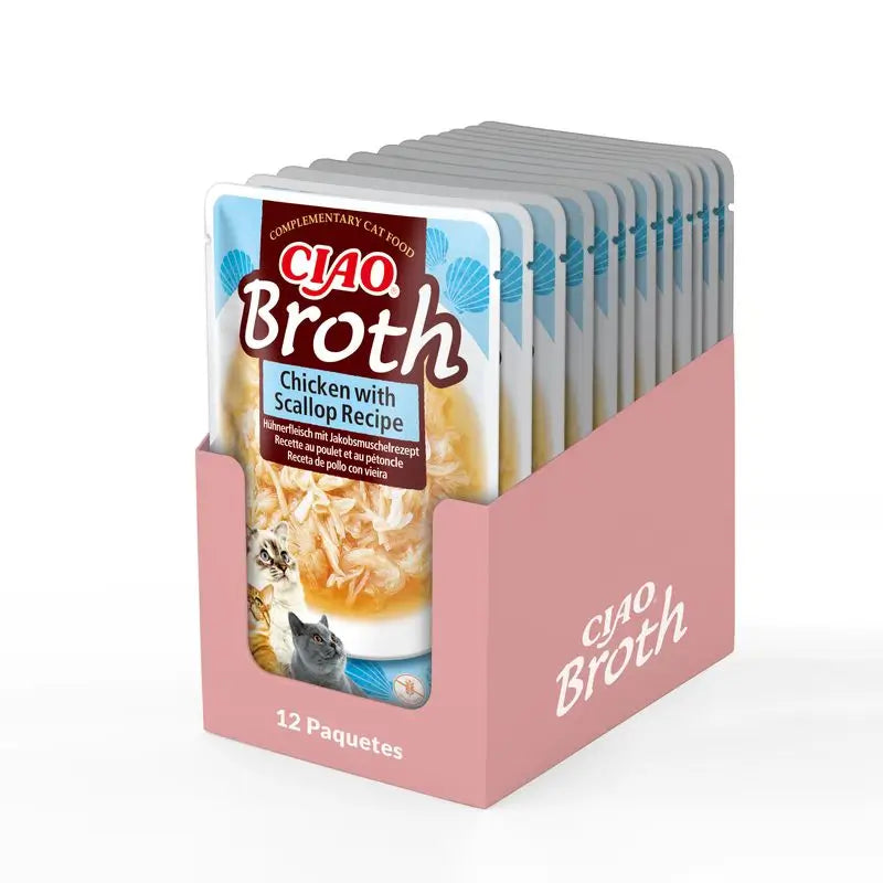 Churu Cat Broth Chicken & Scallop Soup Em Saqueta Para Gatos, 12 x 40gr