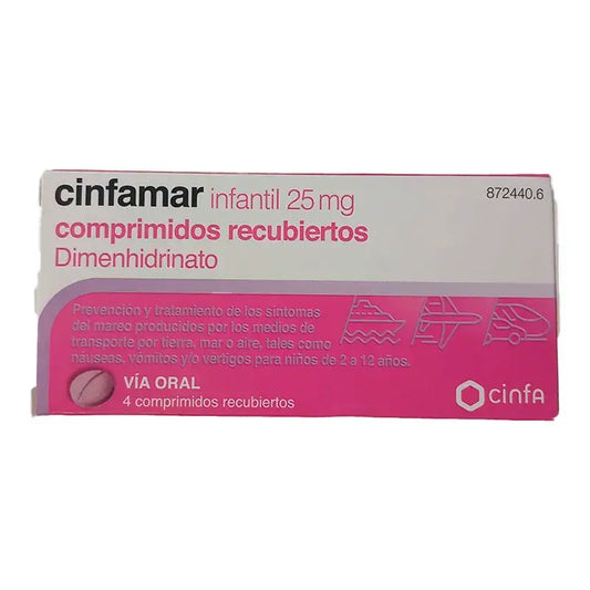 Cinfamar Infantil 4 Comprimidos revestidos por película