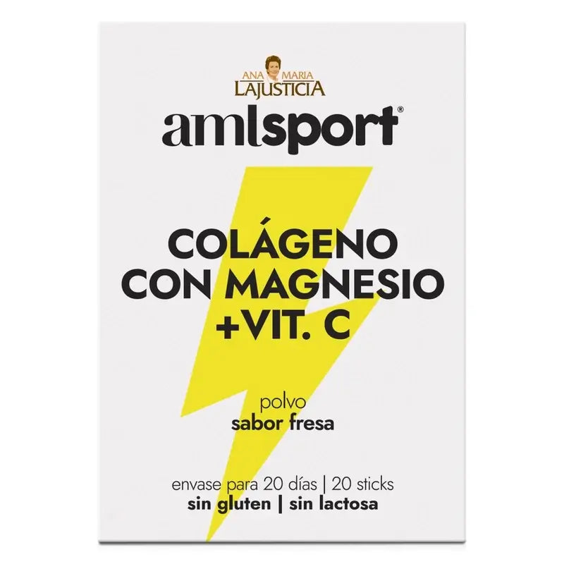 AML SPORT Colagénio com Magnésio + Vitamina C sabor morango, 20 sticks