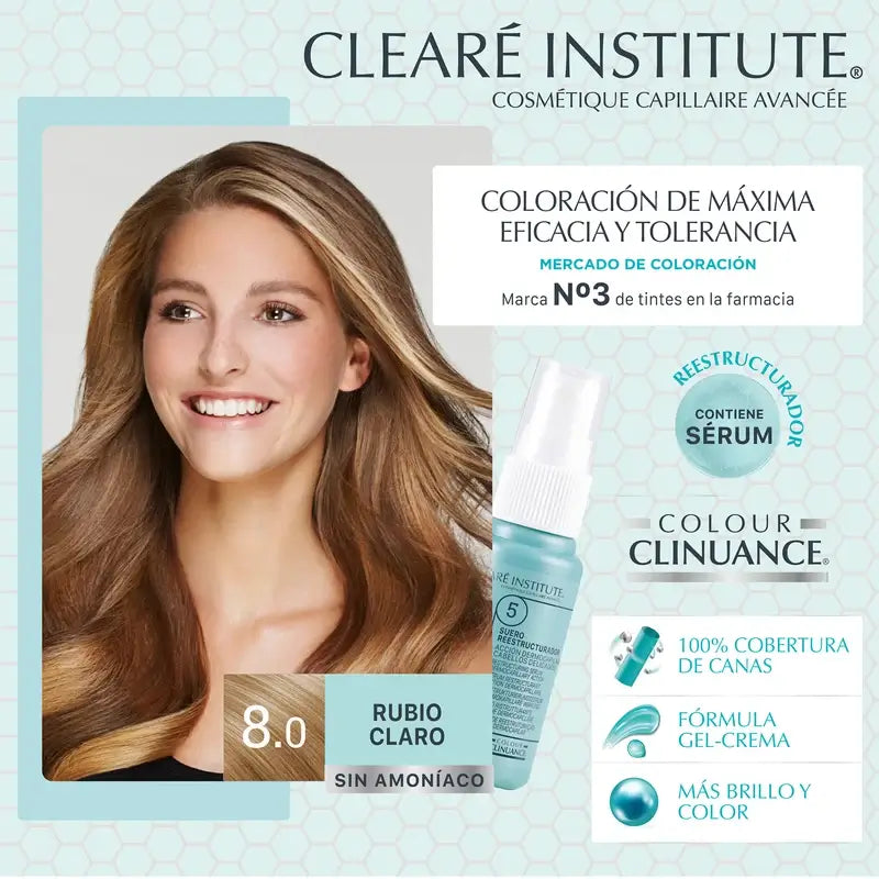 Clearé Institute Colour Clinuance Coloração Permanente Sem Amoníaco 8.0 Louro Claro