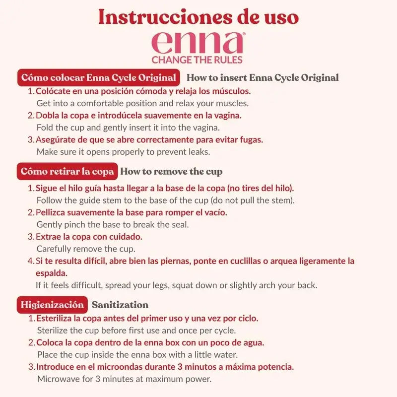 Copo menstrual sem aplicador Enna Cycle Original, tamanho M