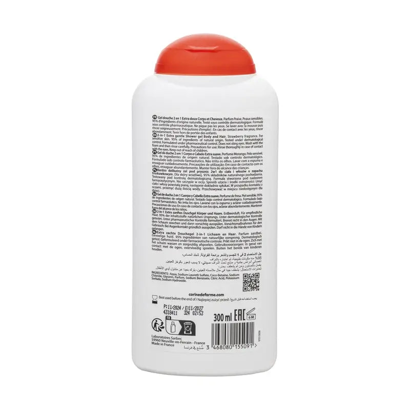 Corine De Farme Gel de Duche 2 em 1 Corpo e Cabelo Crianças Morango , 300 ml