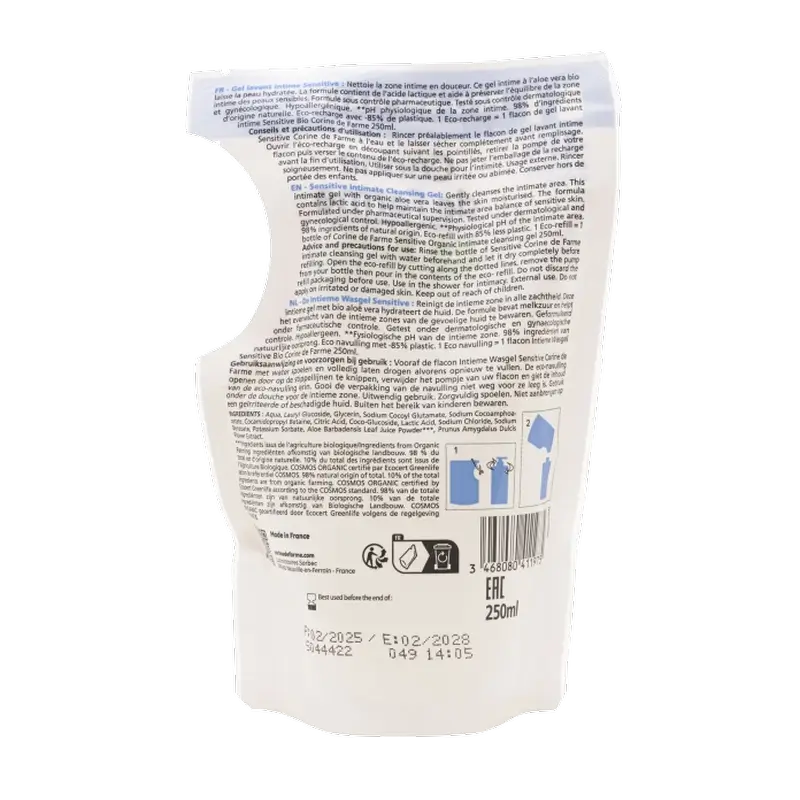 Corine De Farme Doypack Gel de Higiene Íntima Sensitive Recarga Bio, 250 ml