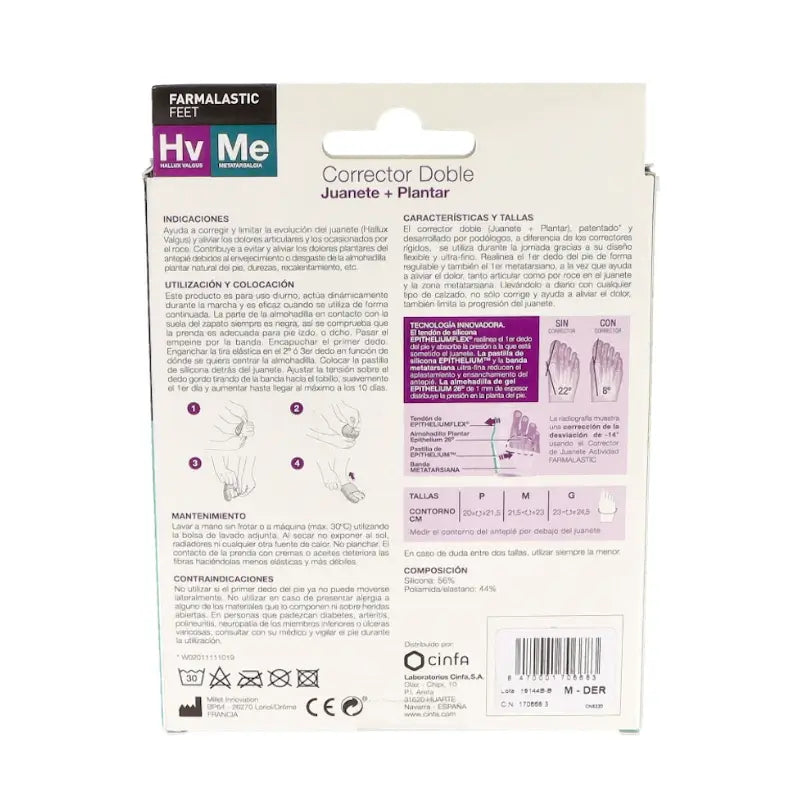 Farmalastic Corretor Double Bunions and Plantar Corretor Pé direito, Tamanho médio