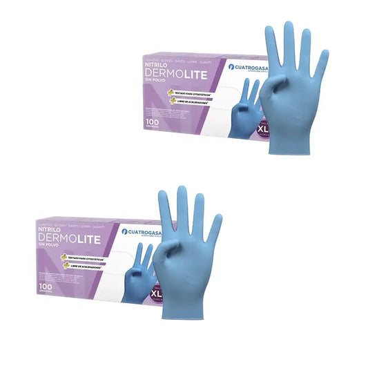 Cuatrogasa Cuatrogasa Dermolite Powder Free Nitrile Gloves Blue Size Xl, 2X100 Units